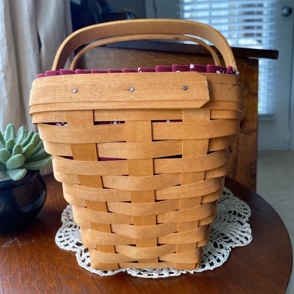 Longaberger Vintage Large Sleigh Basket Burgundy w/Plastic Liner Circa. 1995 EUC